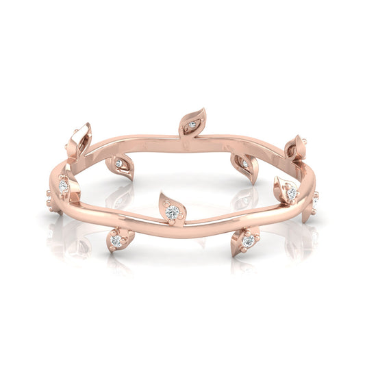 14K Solid Gold Leaf Diamond Band Ring for Women Nature-Inspired Everyday Wear Jewelry - HIGHCARAT DIAMONDS