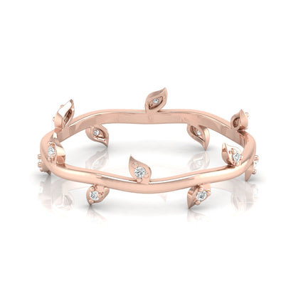 14K Solid Gold Leaf Diamond Band Ring for Women Nature-Inspired Everyday Wear Jewelry - HIGHCARAT DIAMONDS