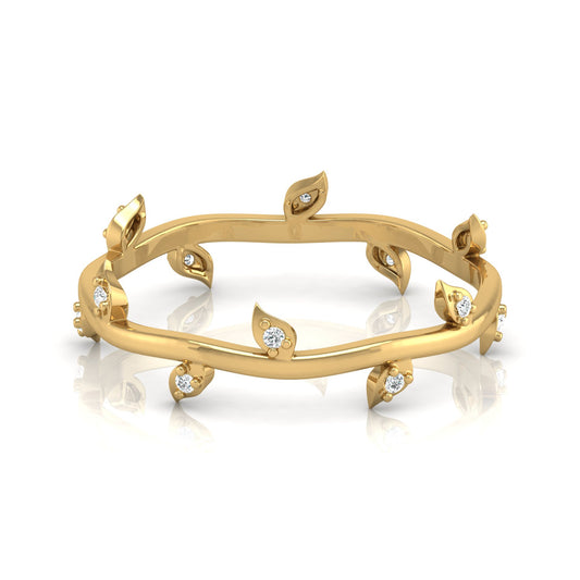 14K Solid Gold Leaf Diamond Band Ring for Women Nature-Inspired Everyday Wear Jewelry - HIGHCARAT DIAMONDS