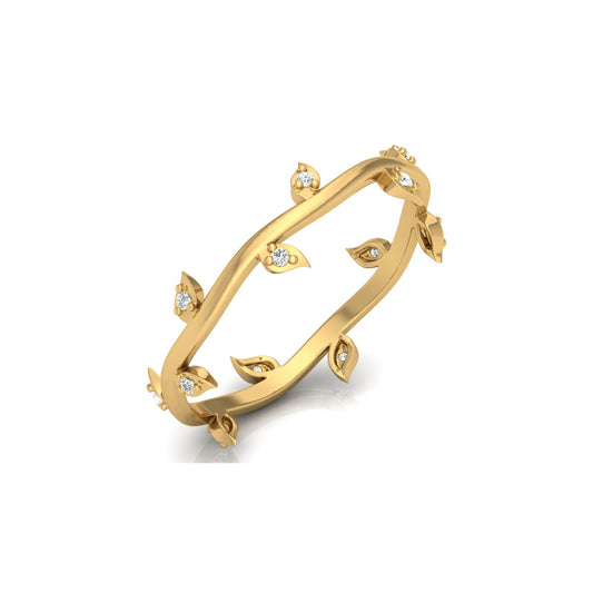 14K Solid Gold Leaf Diamond Band Ring for Women Nature-Inspired Everyday Wear Jewelry