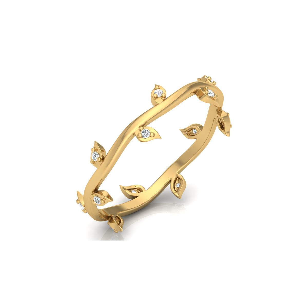 14K Solid Gold Leaf Diamond Band Ring for Women Nature-Inspired Everyday Wear Jewelry - HIGHCARAT DIAMONDS