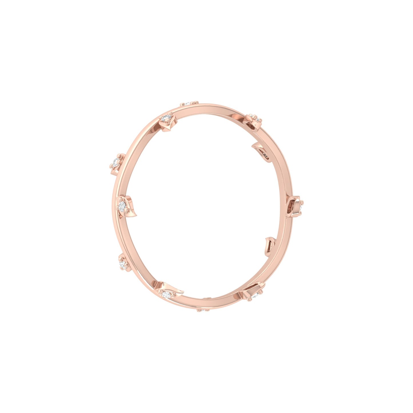 14K Solid Gold Leaf Diamond Band Ring for Women Nature-Inspired Everyday Wear Jewelry