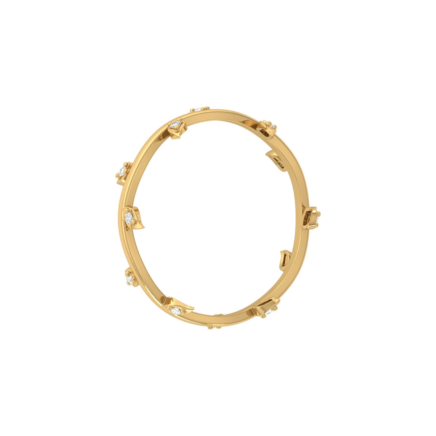 14K Solid Gold Leaf Diamond Band Ring for Women Nature-Inspired Everyday Wear Jewelry