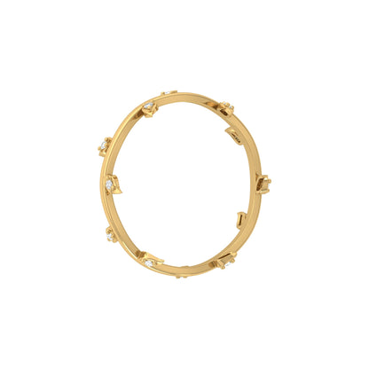 14K Solid Gold Leaf Diamond Band Ring for Women Nature-Inspired Everyday Wear Jewelry