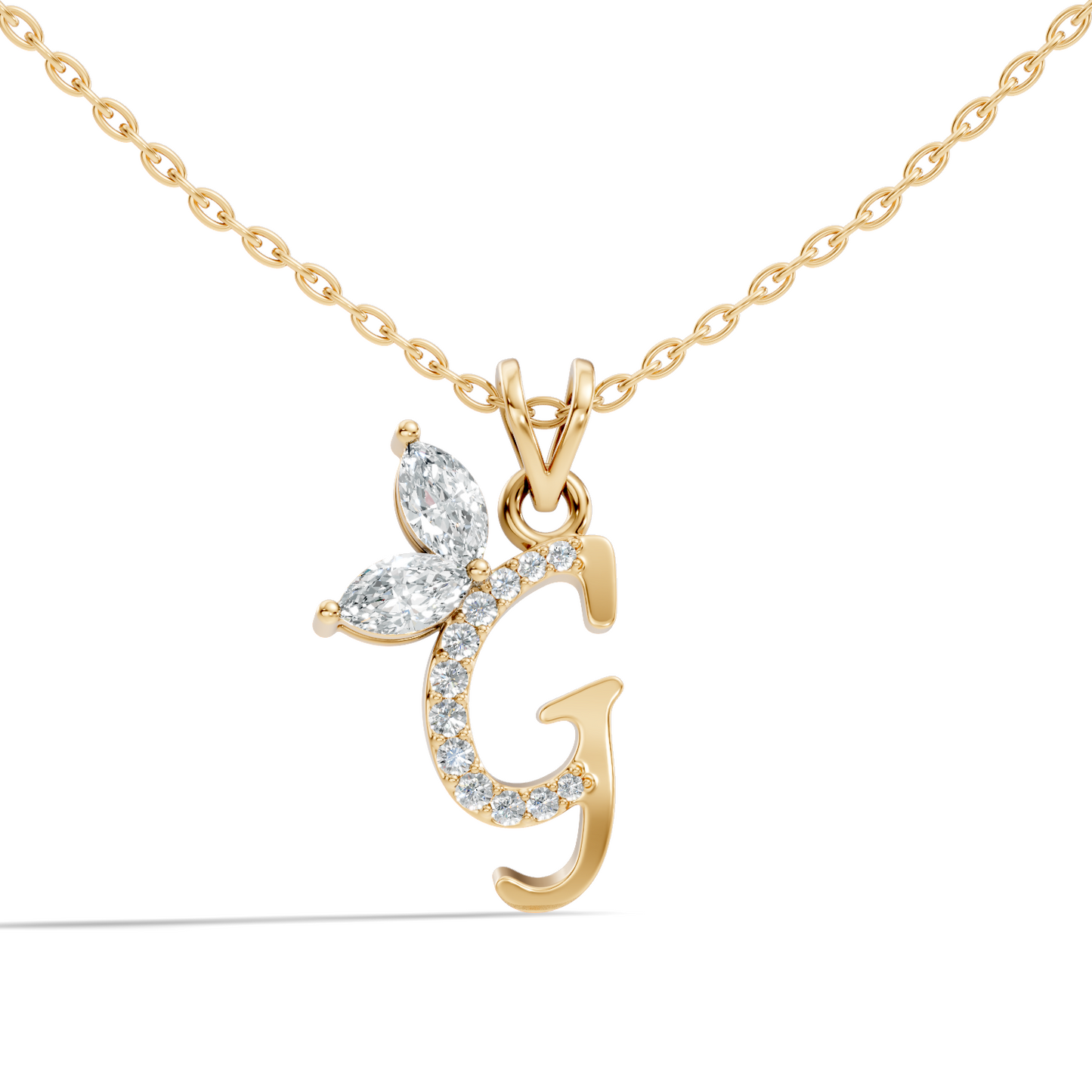 14K Solid Gold Marquise and Round Cut Diamond G Alphabet Pendant For Her