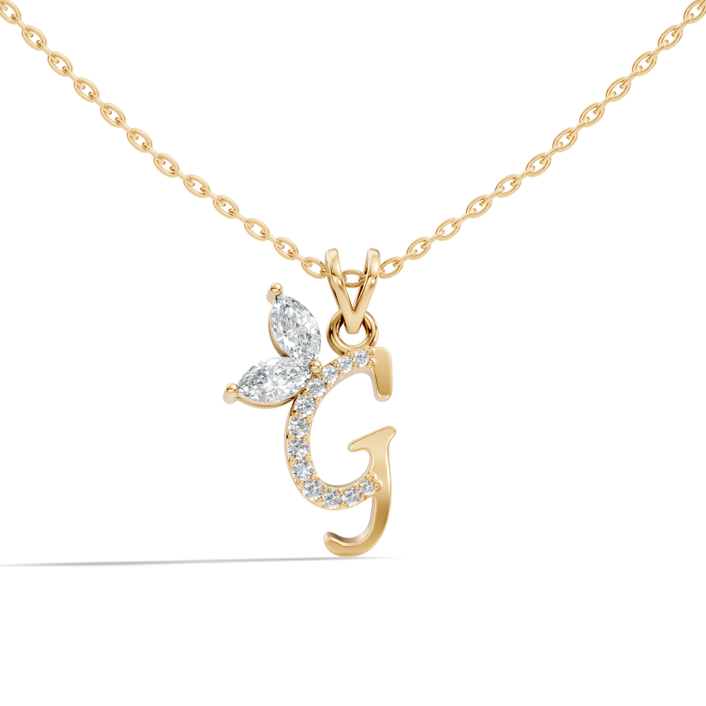 14K Solid Gold Marquise and Round Cut Diamond G Alphabet Pendant For Her