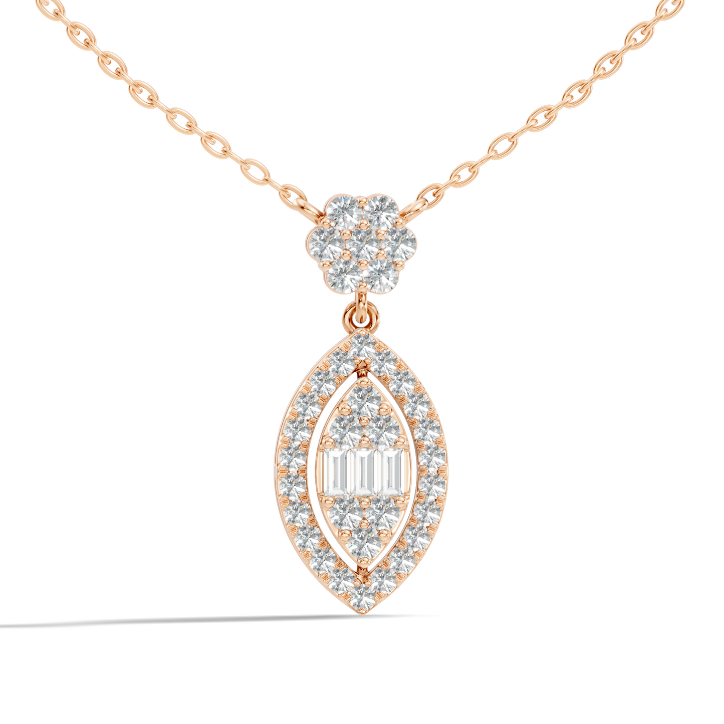 14K Solid Gold Pendant With 0.98 CT Lab-Grown baguette Or Round Diamond Minimalist Jewelry