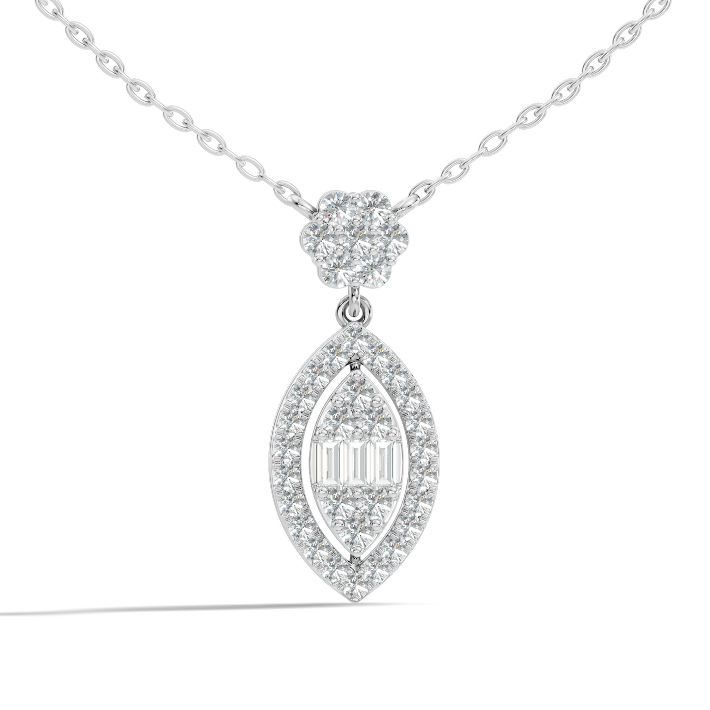 14K Solid Gold Pendant With 0.98 CT Lab-Grown baguette Or Round Diamond Minimalist Jewelry