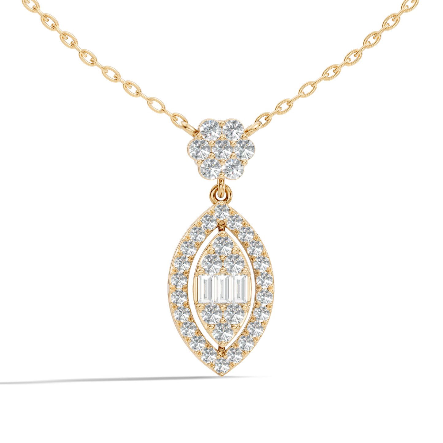 14K Solid Gold Pendant With 0.98 CT Lab-Grown baguette Or Round Diamond Minimalist Jewelry