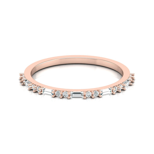 14K Solid Gold Round And Baguette Women's Jewelry Band Rings Perfect Gift For Her - HIGHCARAT DIAMONDS