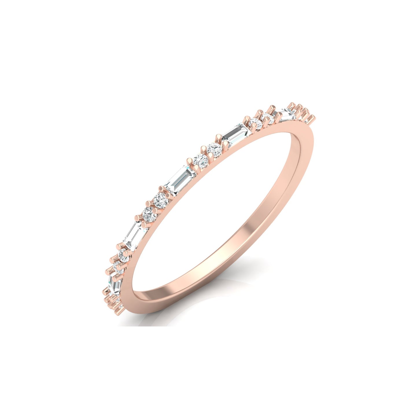 14K Solid Gold Round And Baguette Women's Jewelry Band Rings Perfect Gift For Her - HIGHCARAT DIAMONDS
