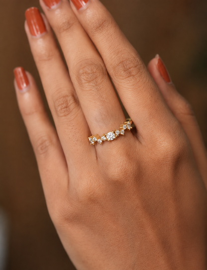 14Kt Solid Gold Diamond Ring for Women's Minimalist Daily Wear Band with Round-Cut Diamonds - HIGHCARAT DIAMONDS