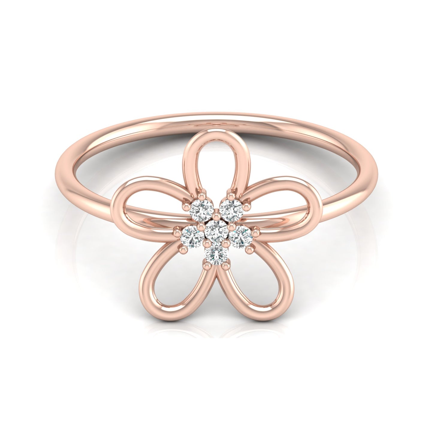 14K Solid Gold  Round Cut Gold Floral Light Weight Ring Perfect Gift For Your Love