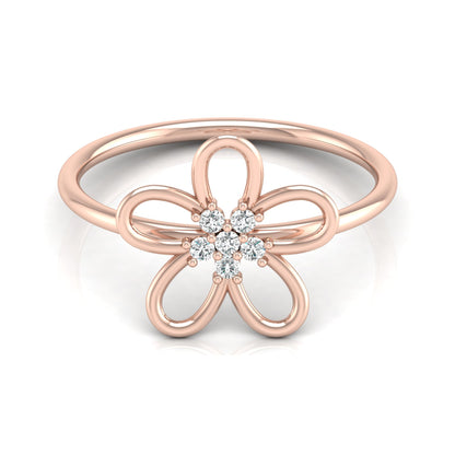 14K Solid Gold  Round Cut Gold Floral Light Weight Ring Perfect Gift For Your Love