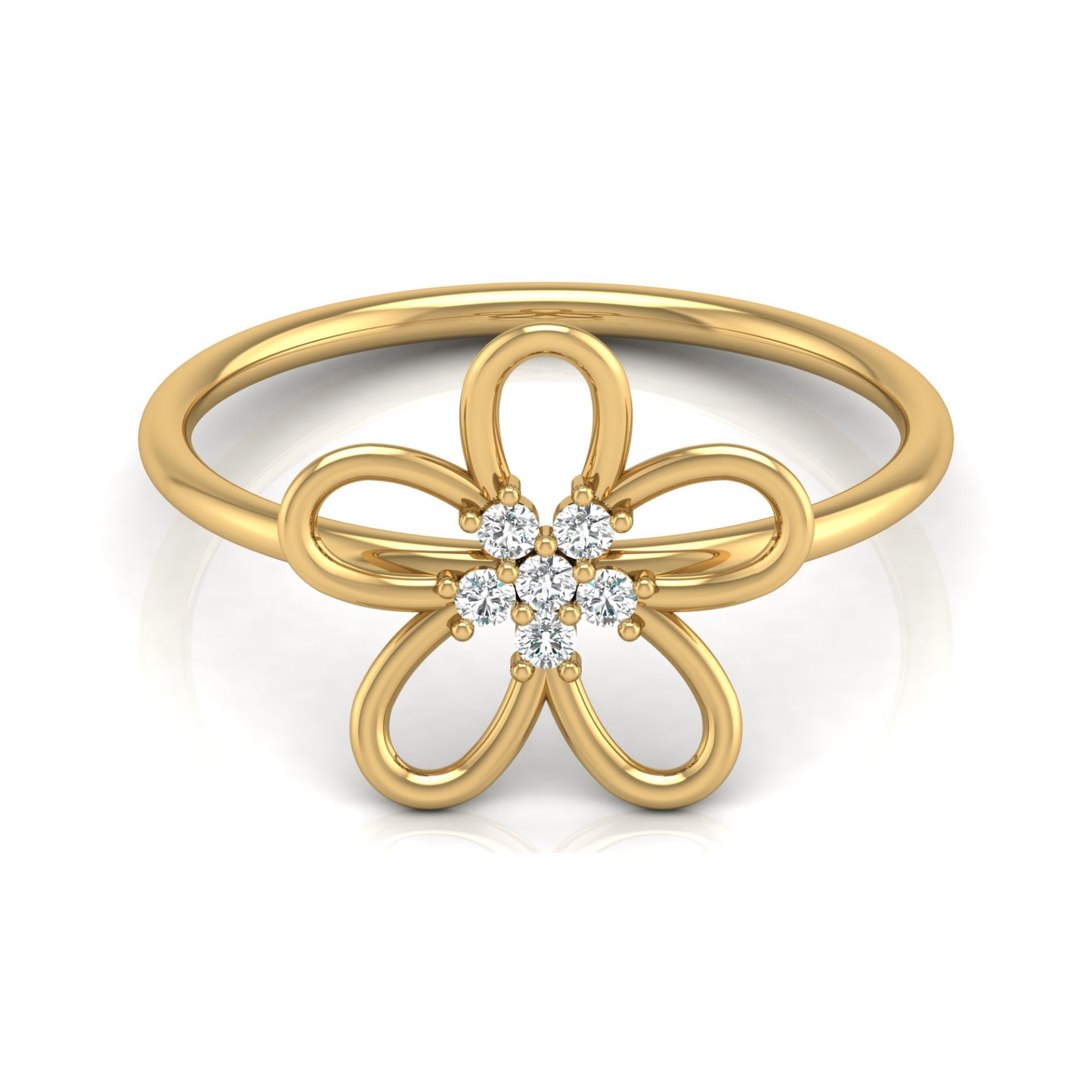 14K Solid Gold  Round Cut Gold Floral Light Weight Ring Perfect Gift For Your Love
