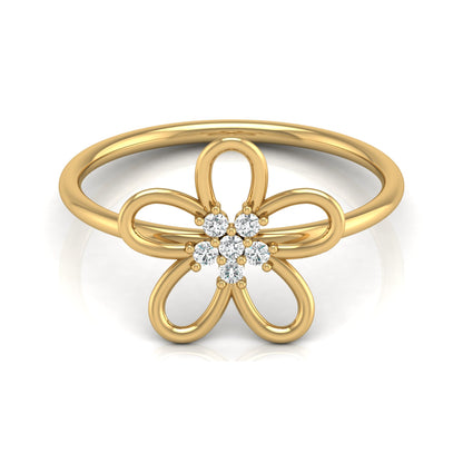 14K Solid Gold  Round Cut Gold Floral Light Weight Ring Perfect Gift For Your Love