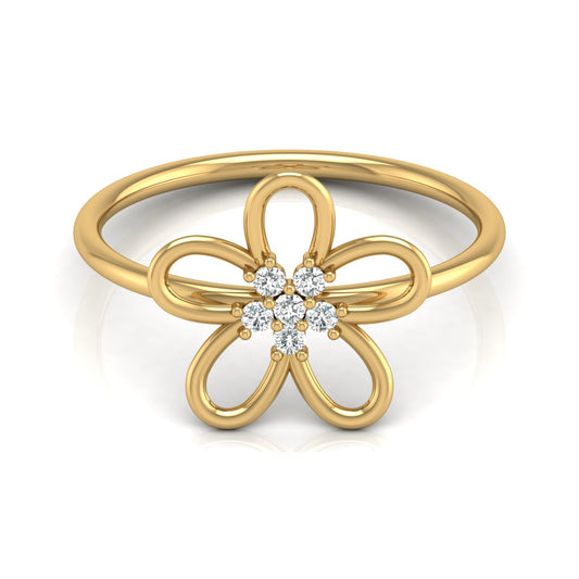 14K Solid Gold  Round Cut Gold Floral Light Weight Ring Perfect Gift For Your Love - HIGHCARAT DIAMONDS
