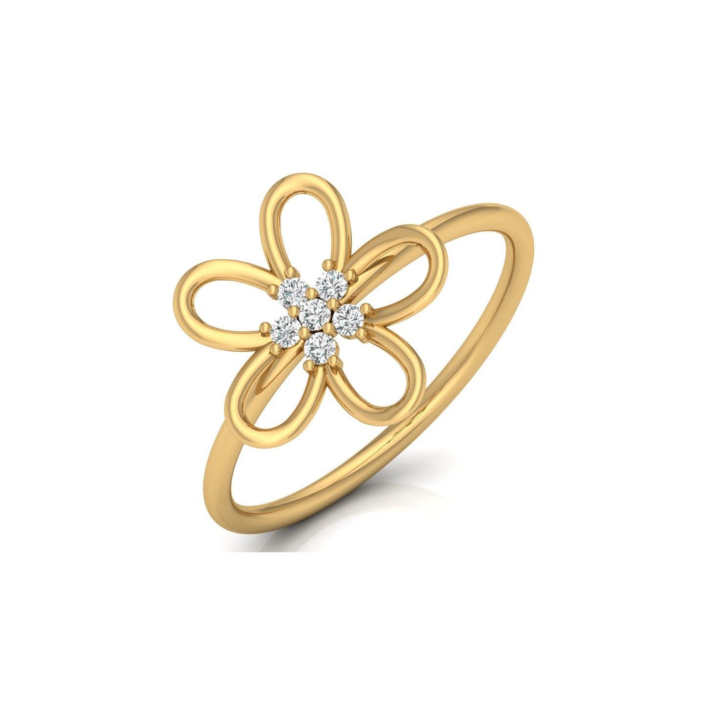 14K Solid Gold  Round Cut Gold Floral Light Weight Ring Perfect Gift For Your Love