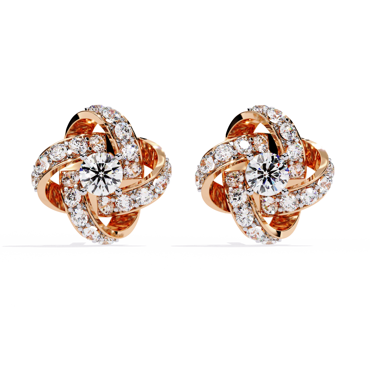 14k Solid Gold Round Cut Lab Grown Diamond Twisted Sparkling Cluster Stud Earrings For Her - HIGHCARAT DIAMONDS