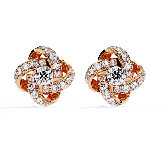 14k Solid Gold Round Cut Lab Grown Diamond Twisted Sparkling Cluster Stud Earrings For Her - HIGHCARAT DIAMONDS