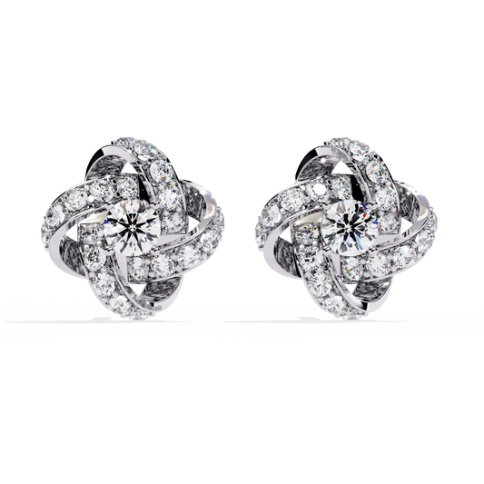 14k Solid Gold Round Cut Lab Grown Diamond Twisted Sparkling Cluster Stud Earrings For Her - HIGHCARAT DIAMONDS