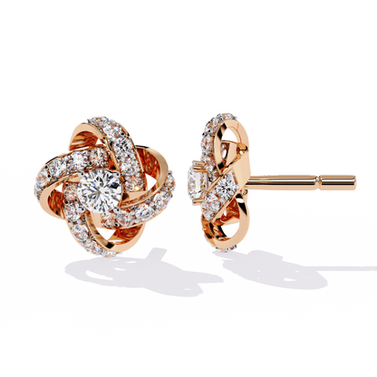 14k Solid Gold Round Cut Lab Grown Diamond Twisted Sparkling Cluster Stud Earrings For Her - HIGHCARAT DIAMONDS