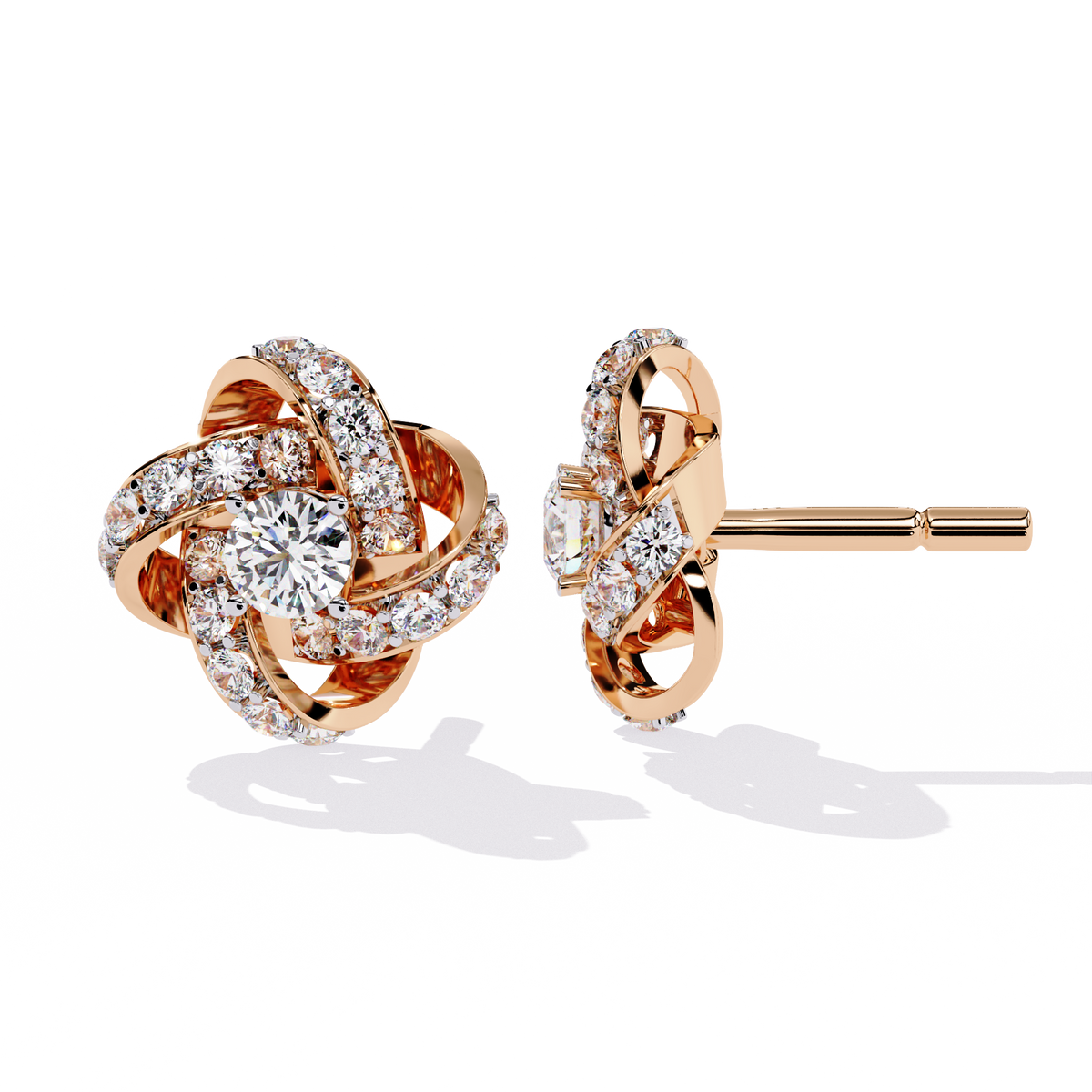 14k Solid Gold Round Cut Lab Grown Diamond Twisted Sparkling Cluster Stud Earrings For Her - HIGHCARAT DIAMONDS