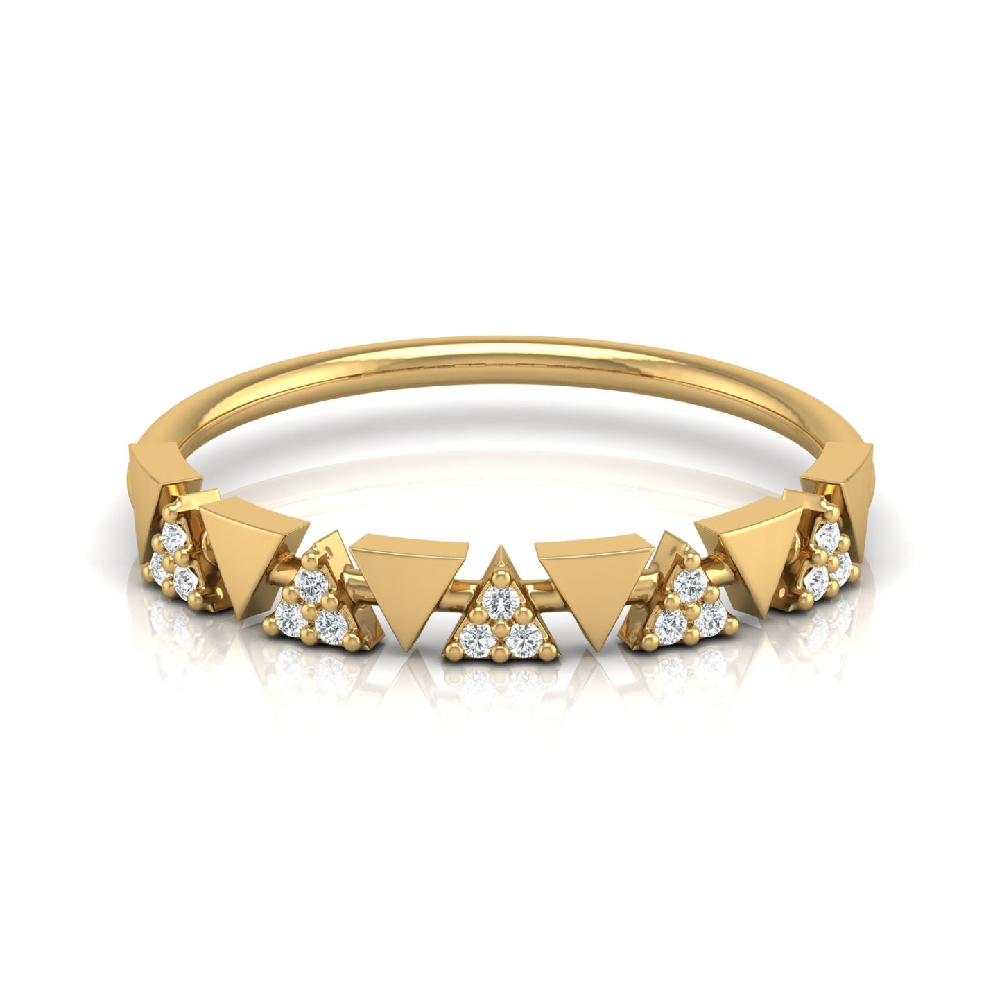 14K Solid Gold Triangle Diamond Wedding Band Alternating Diamond Band Ring For Women