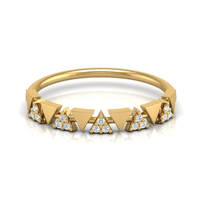 14K Solid Gold Triangle Diamond Wedding Band Alternating Diamond Band Ring For Women