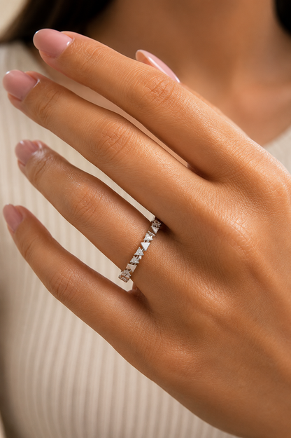 14K Solid Gold Triangle Diamond Wedding Band Alternating Diamond Band Ring For Women - HIGHCARAT DIAMONDS