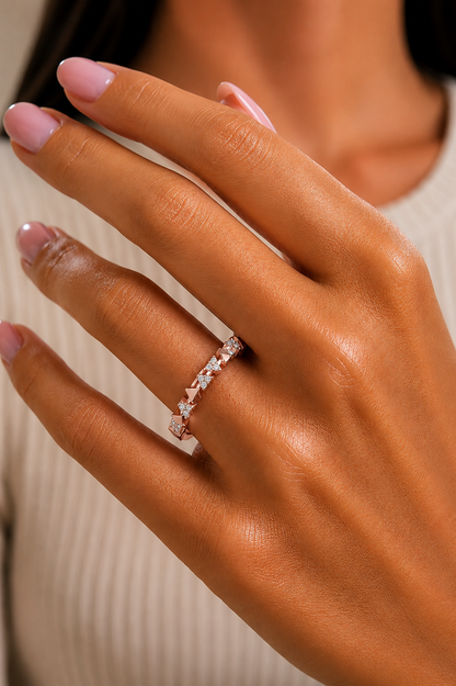 14K Solid Gold Triangle Diamond Wedding Band Alternating Diamond Band Ring For Women - HIGHCARAT DIAMONDS
