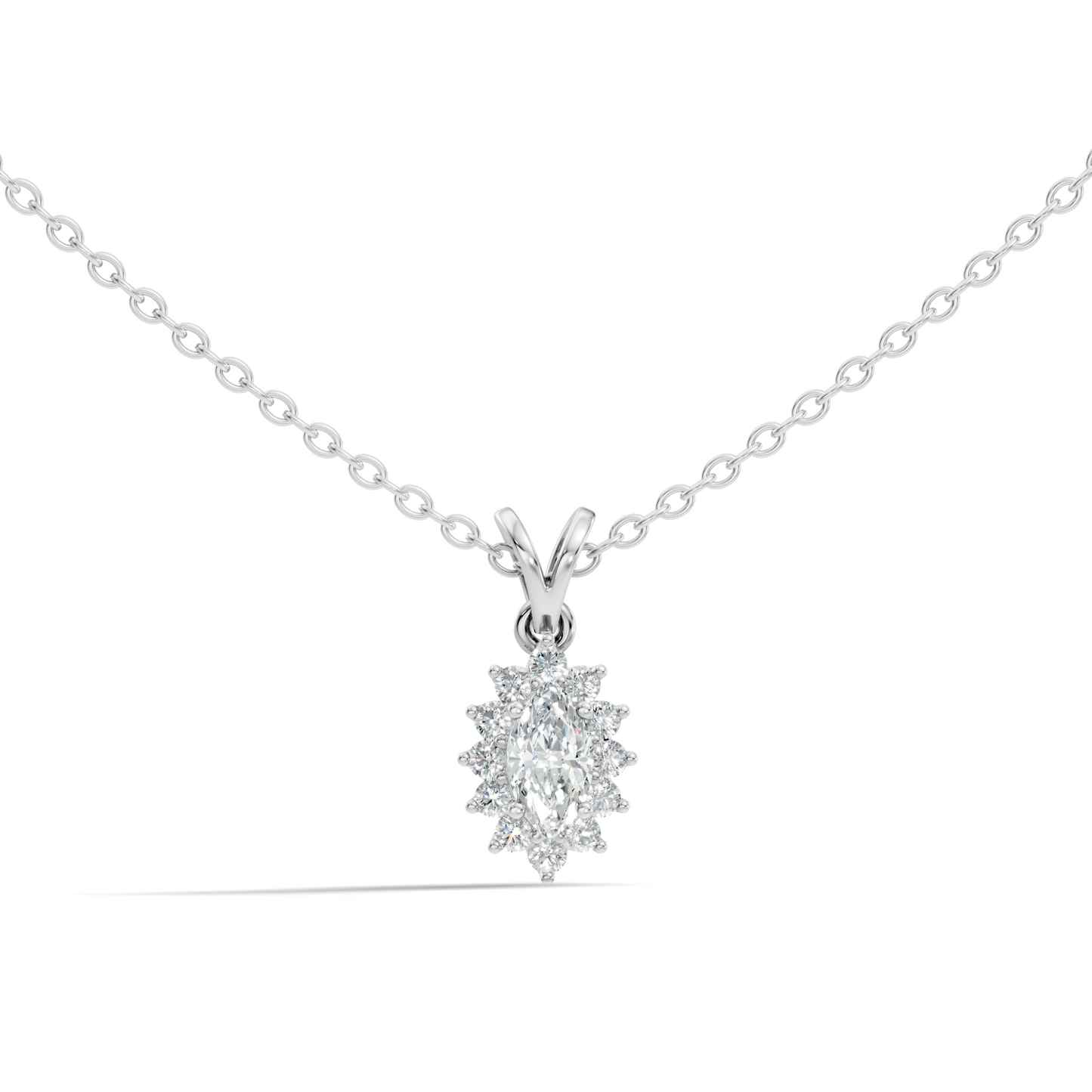 14K Solid Gold Vintage Halo Pendant with Marquise Cut Lab-Grown Diamond