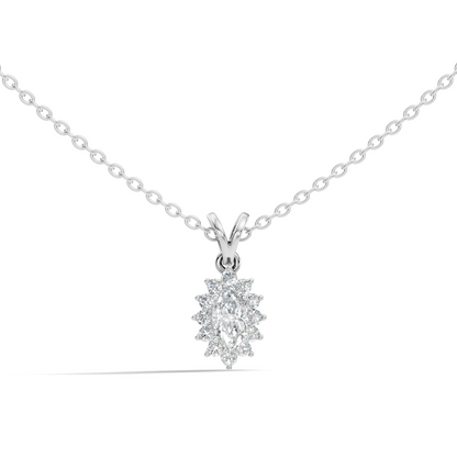 14K Solid Gold Vintage Halo Pendant with Marquise Cut Lab-Grown Diamond