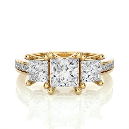 14K Solid Gold princess cut 2.20 Ct  Lab grown three stone Ring For Her - HIGHCARAT DIAMONDS