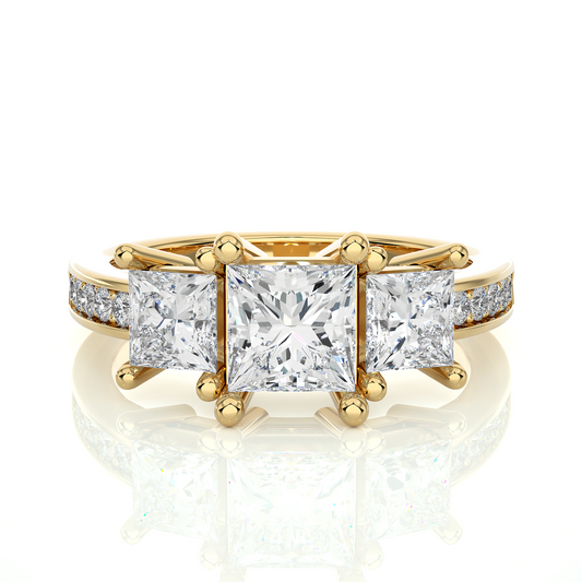 14K Solid Gold princess cut 2.20 Ct  Lab grown three stone Ring For Her - HIGHCARAT DIAMONDS