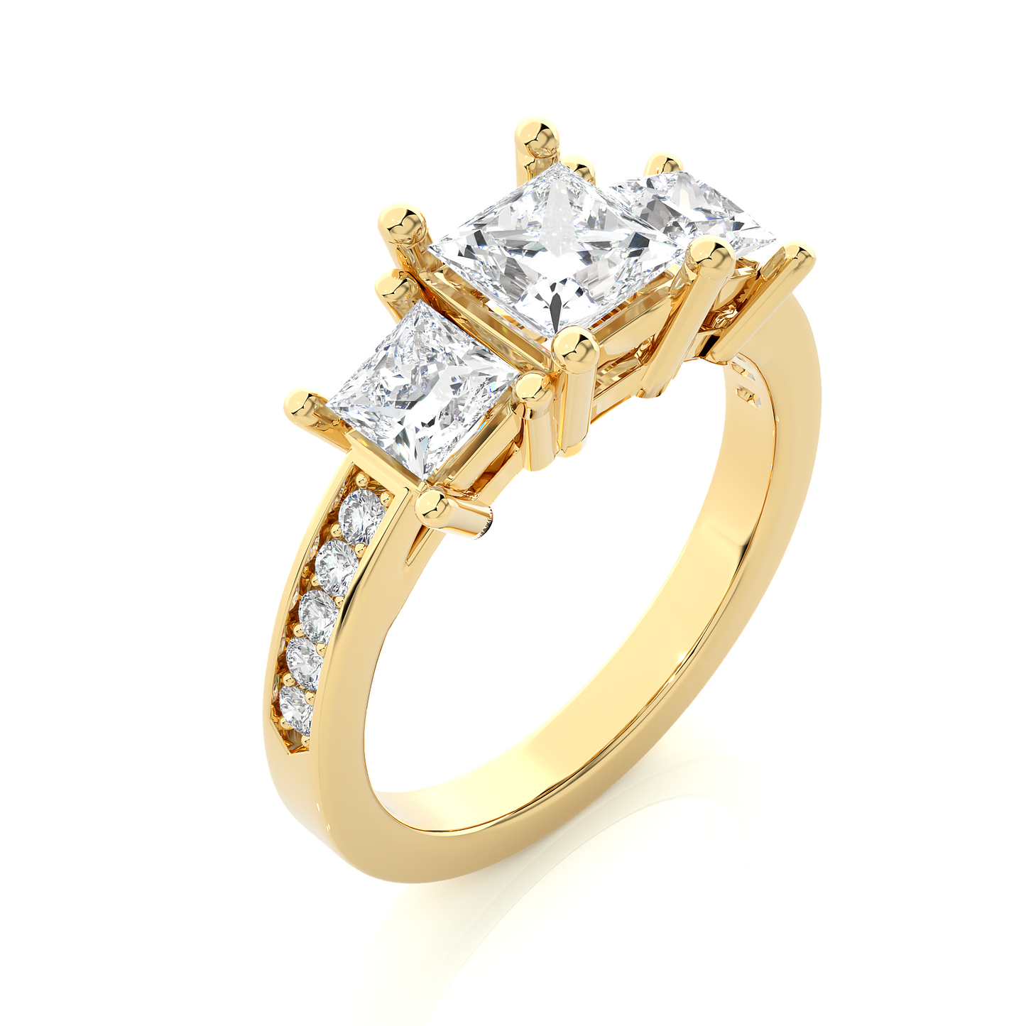 14K Solid Gold princess cut 2.20 Ct  Lab grown three stone Ring For Her - HIGHCARAT DIAMONDS