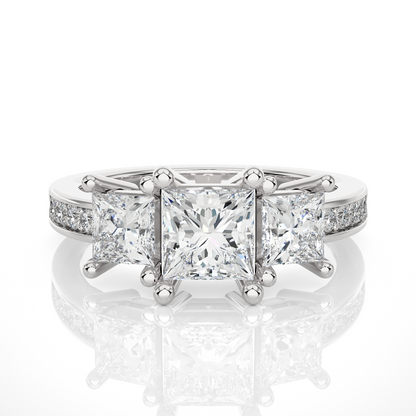 14K Solid Gold princess cut 2.20 Ct  Lab grown three stone Ring For Her - HIGHCARAT DIAMONDS