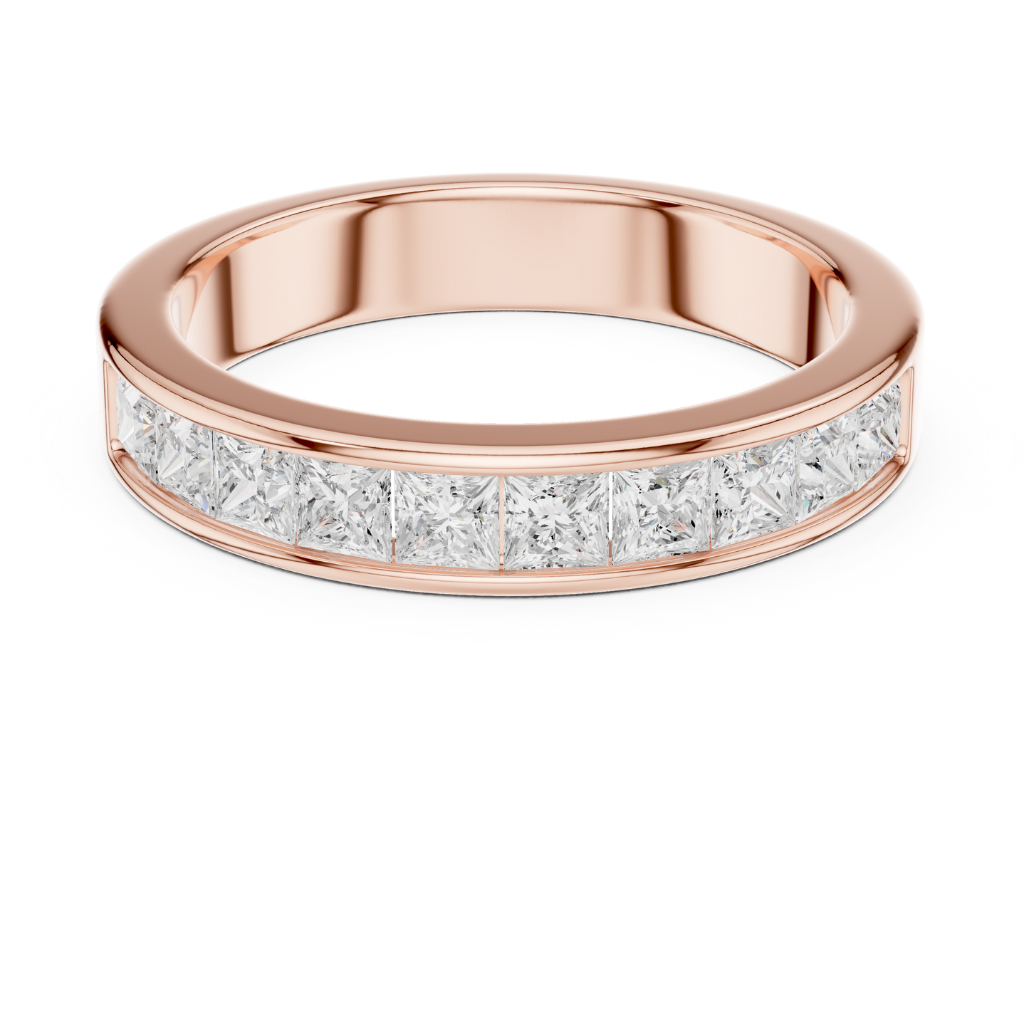 14K Solid White Gold Princess Cut Lab Grown Diamond Half Eternity Band - HIGHCARAT DIAMONDS