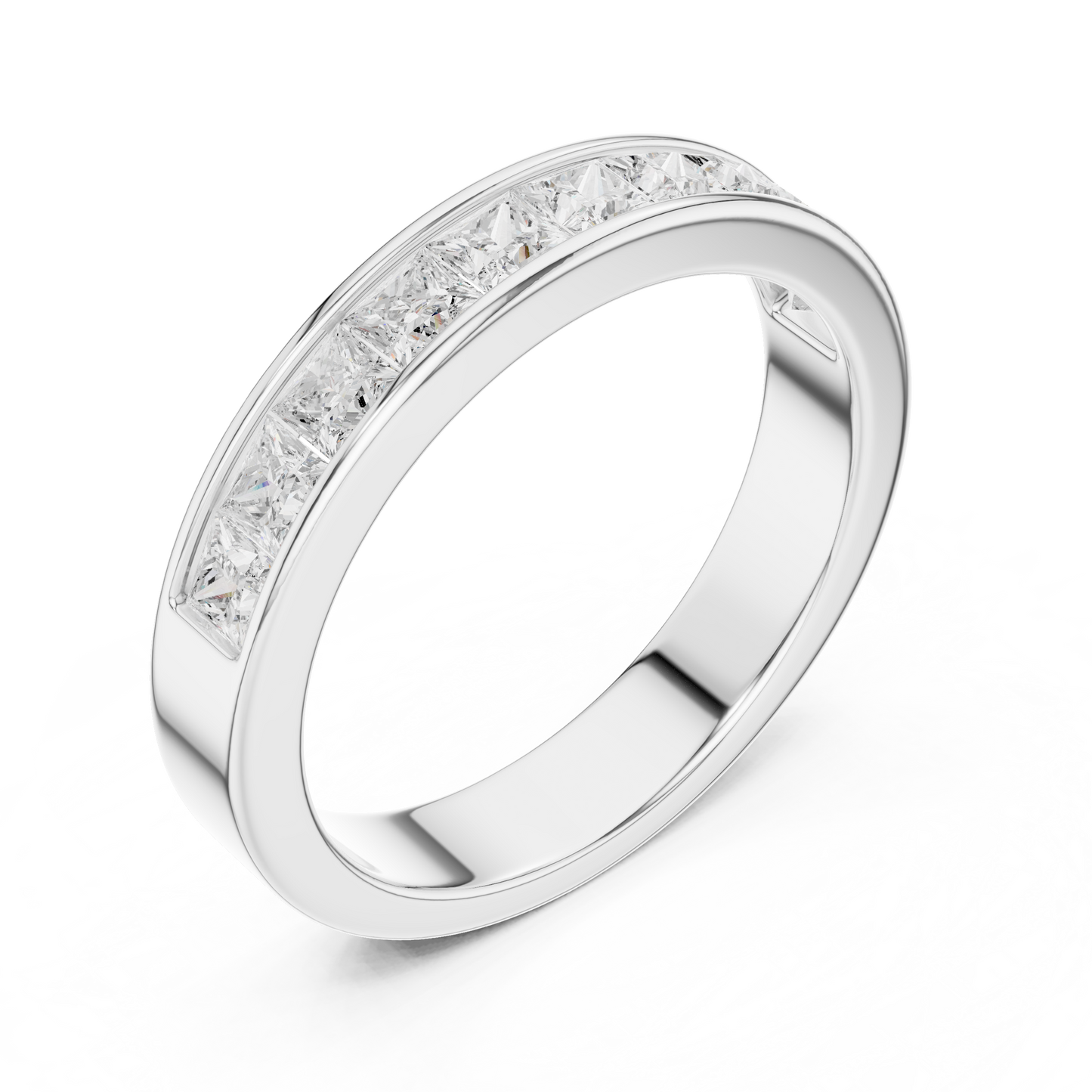 14K Solid White Gold Princess Cut Lab Grown Diamond Half Eternity Band - HIGHCARAT DIAMONDS