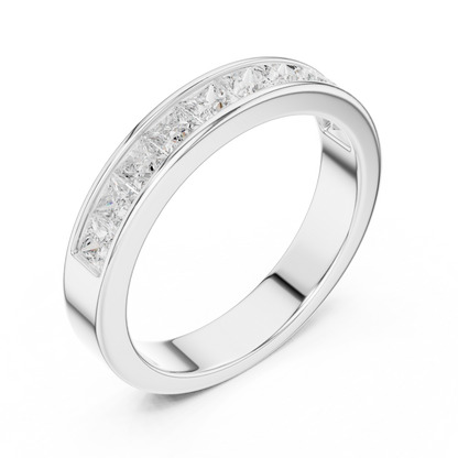 14K Solid White Gold Princess Cut Lab Grown Diamond Half Eternity Band - HIGHCARAT DIAMONDS