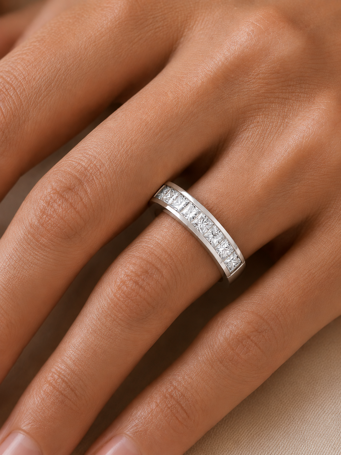14K Solid White Gold Princess Cut Lab Grown Diamond Half Eternity Band - HIGHCARAT DIAMONDS