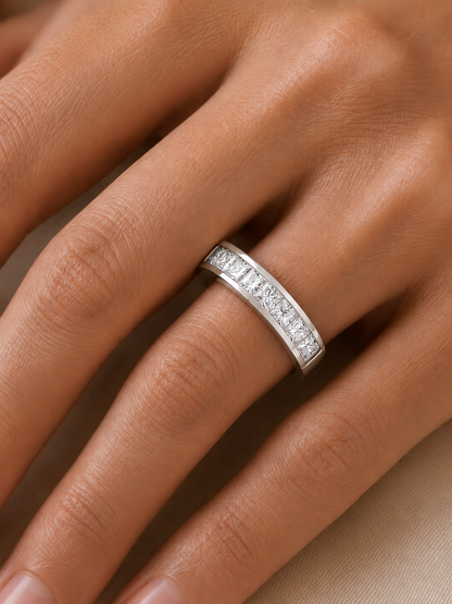 14K Solid White Gold Princess Cut Lab Grown Diamond Half Eternity Band - HIGHCARAT DIAMONDS