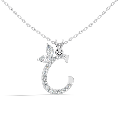 14K Solid Yellow Gold Marquise and Round Cut Diamond C Alphabet Pendant For Her