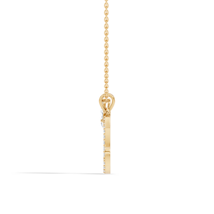 14K Solid Yellow Gold Marquise and Round Cut Diamond C Alphabet Pendant For Her