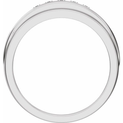 14k-white-1/2-ctw-lab-grown-diamond-stepped-edge-tapered-band