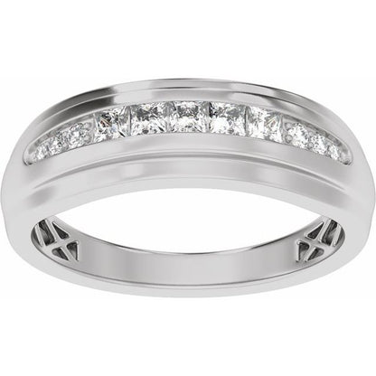 14k-white-1/2-ctw-lab-grown-diamond-stepped-edge-tapered-band