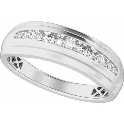 14k-white-1/2-ctw-lab-grown-diamond-stepped-edge-tapered-band