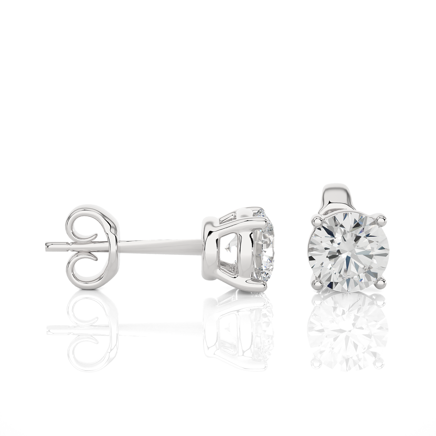 14K White Gold Round Shaped Solitaire Stud Earrings Daily Wearing Gift For Her
