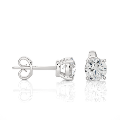 14K White Gold Round Shaped Solitaire Stud Earrings Daily Wearing Gift For Her