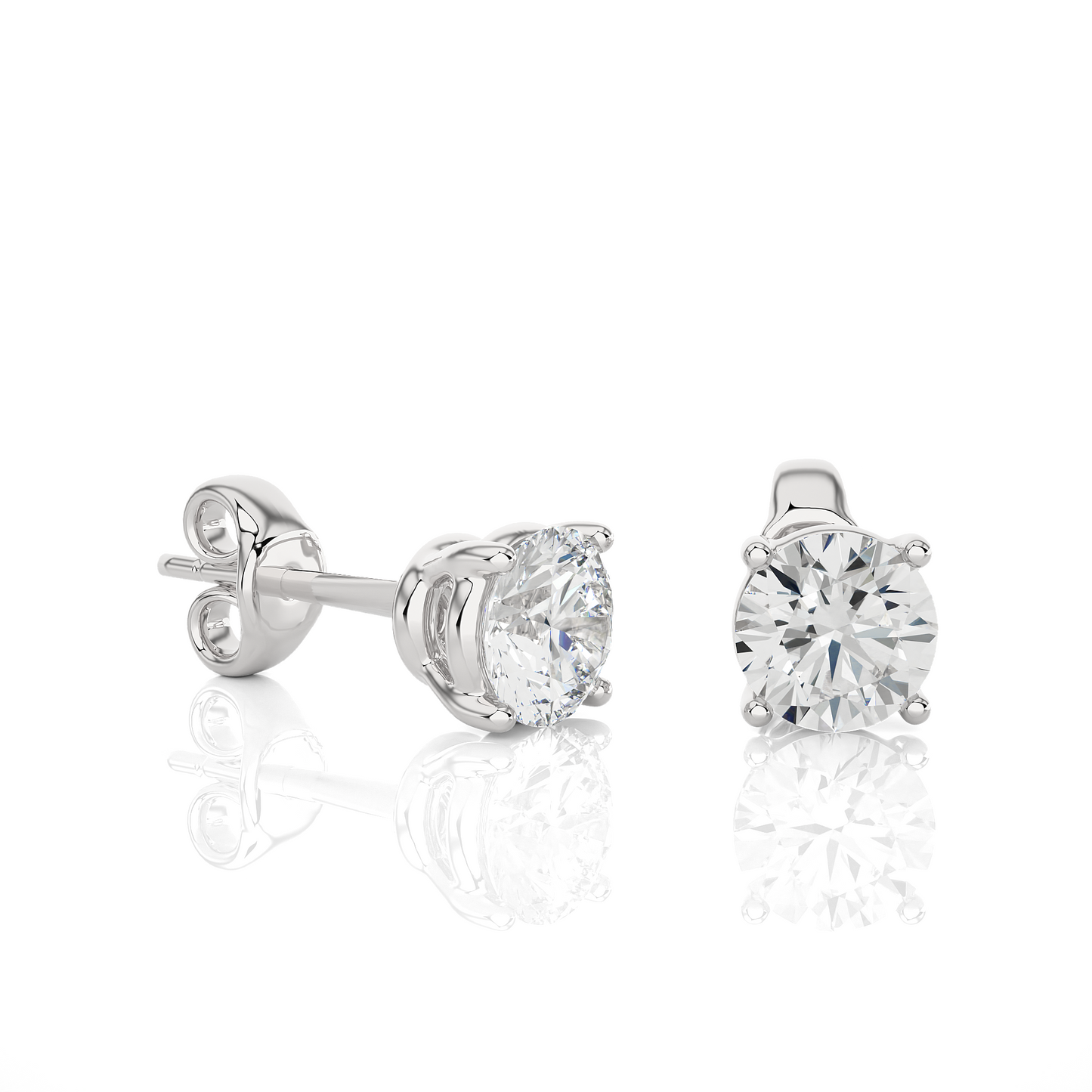 14K White Gold Round Shaped Solitaire Stud Earrings Daily Wearing Gift For Her